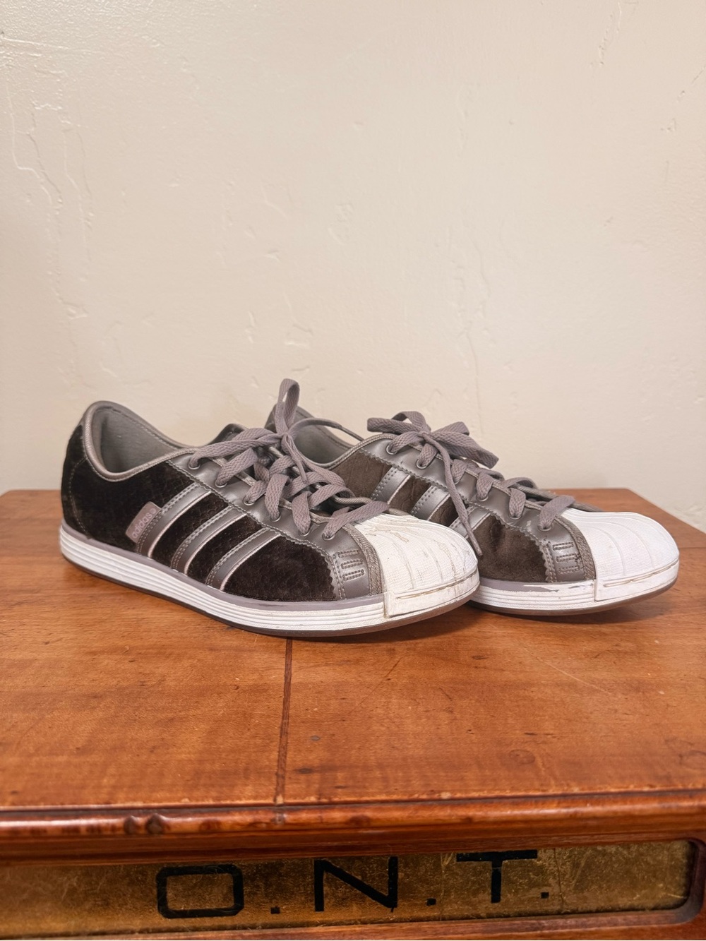 adidas brown velvet Shell-Toe Sneakers